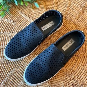{Steve Madden} Black Leather Cutout Slip On Sneakers